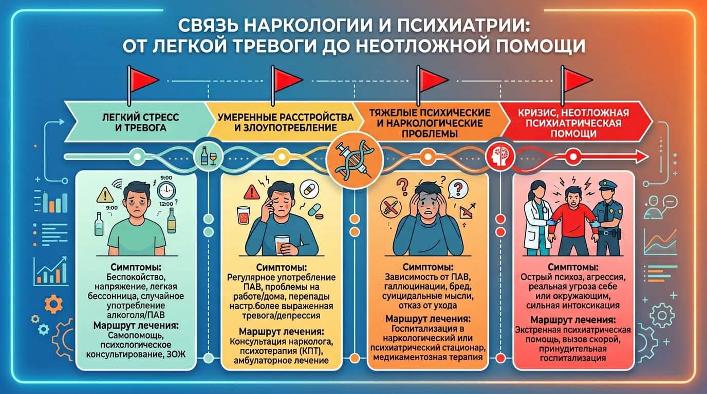  Визуальная шкала от легкой тревоги до состояния, требующего срочной психиатрической помощи